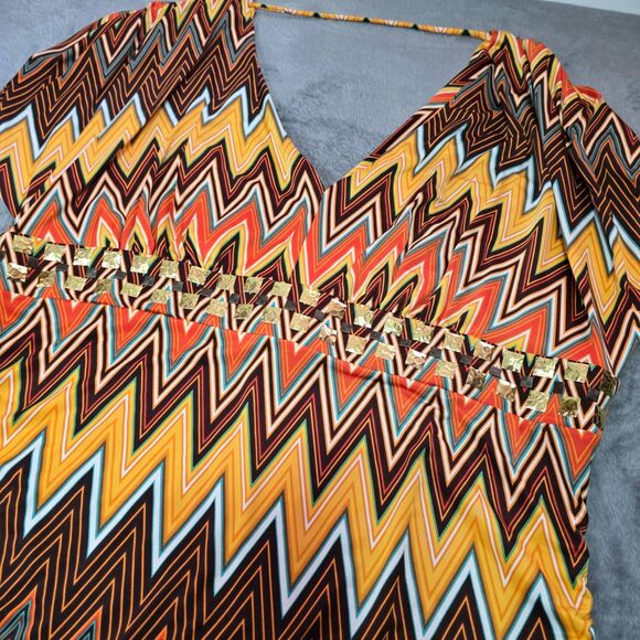 Baby Phat Zigzag Bodycon Dress 1X V-Neck Studded Waist Retro Vibe - Picture 11 of 12